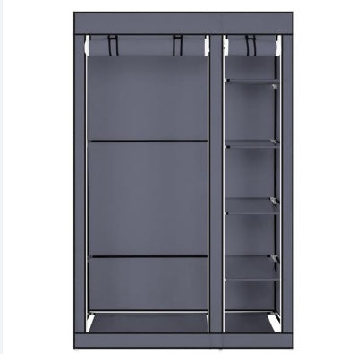 Portable Clothes Closet Wardrobe With Non-woven Fabric And Hanging Rod Quick And Easy To Assemble Gray