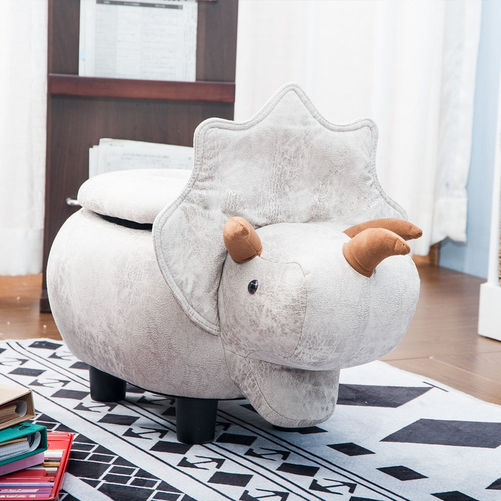 Ride-on Storage Ottoman Footrest Stool with Vivid Adorable Animal Shape (Gray Dinosours)