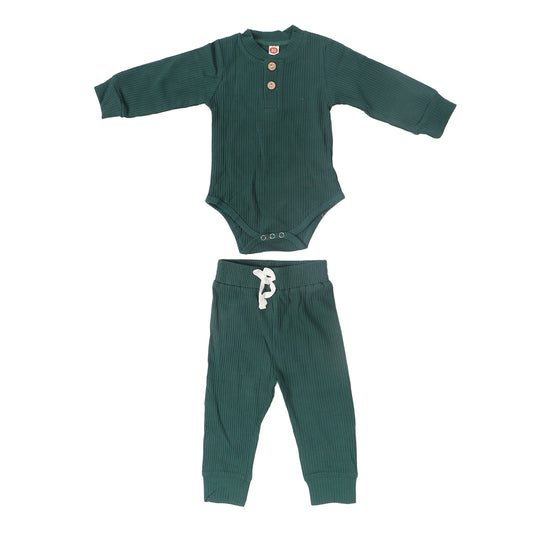 Long Sleeve Baby Bodysuit Set Soft Skin Friendly Fashion Cotton Baby Outfits for Boys Girls Green