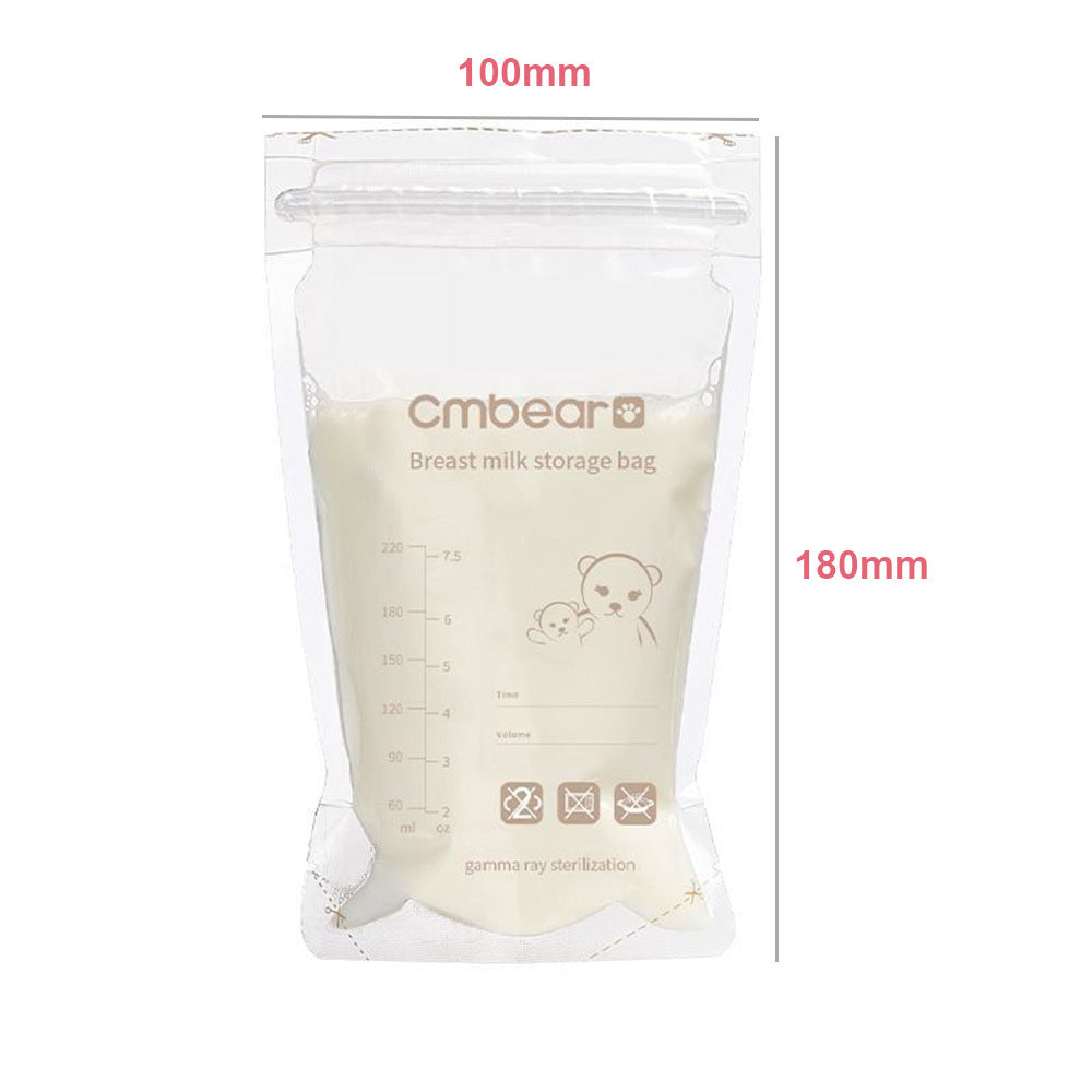 Cmbear Breastmilk Storage Bags Breast Milk Storing Bags 220ml/ 7.5oz Capacity Pre-Sterilized BPA Free Double Zipper Seal Leak-Proof for Breastfeeding, Pack of 50pcs